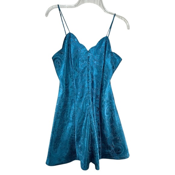Victoria's Secret Other - Victoria's Secret Gold Label Satin Chemise Nightgown Size M Teal Paisley 1990s